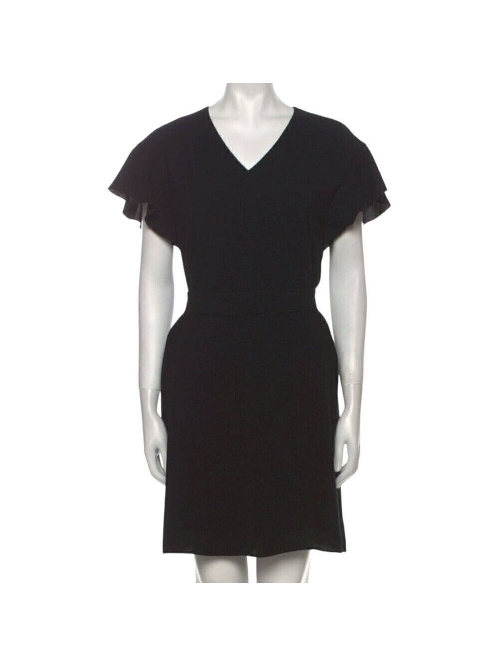 Lafayette 148 Mini Dress Luxury Designer V-Neck Black Ruffle Womens Small Petite